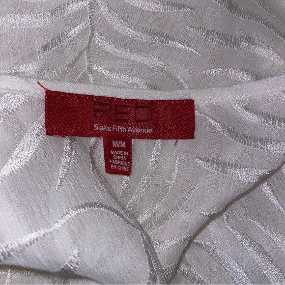 Saks Fifth AvenueTunic Blouse long sleeve sheer white floral embroidered medium - Picture 6 of 6